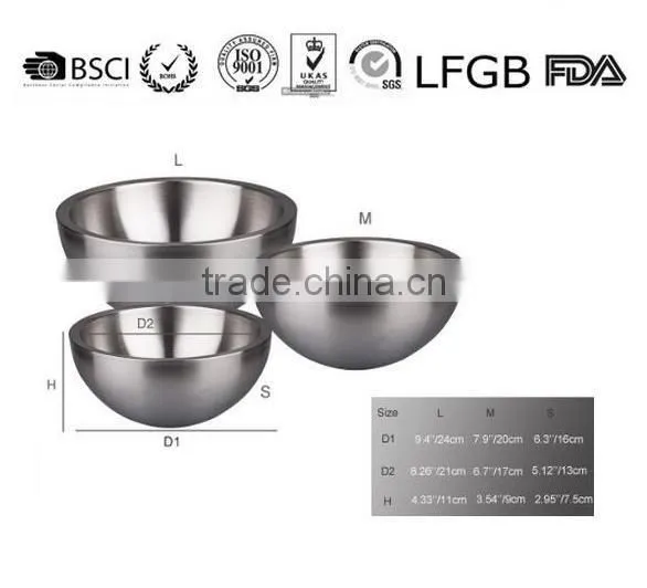 Stainless Steel Double wall Salad Bowls Serving Bowl