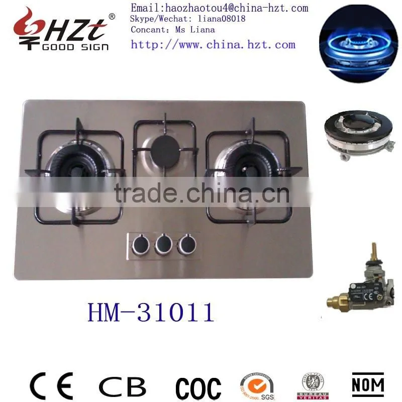 Low price 3 Burner 710mm Stainless steel top Gas range