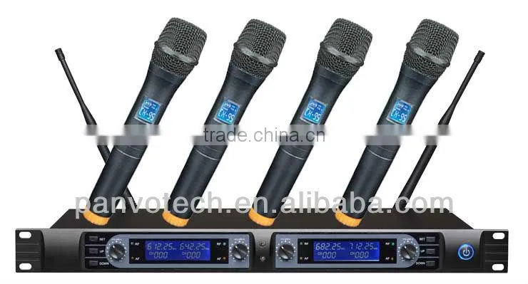 Professional uhf four channel wireless microphone