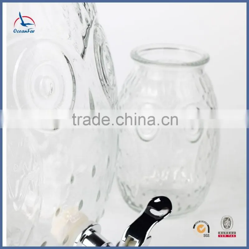 4L Hot Sale Beverage Glass Jar Owl Shape Cup Glass Dispenser