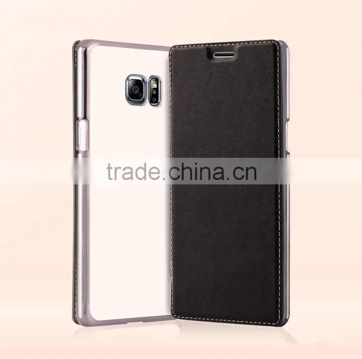 2016 Luxury slim electroplate leather flip case for samsung galaxy note 7