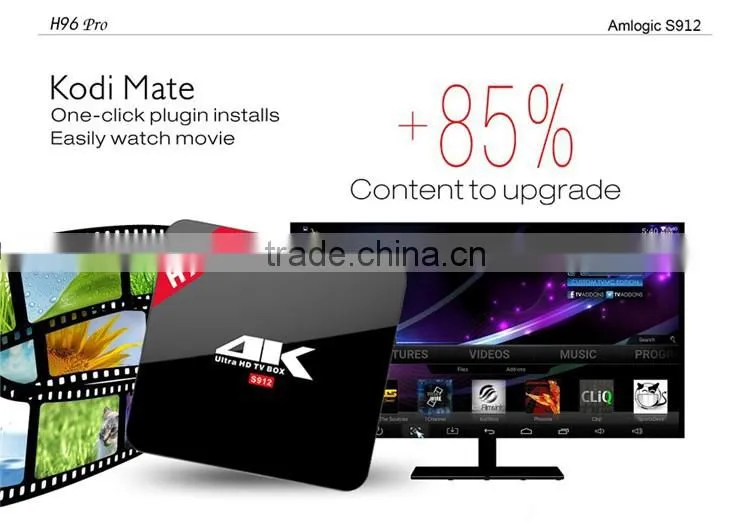 H96 pro Amlogic S912 64bit Octa-core Android 6.0 Smart TV Box with 2GB RAM 16GB ROM and 2.4G/5.8G Wifi Android TV Box
