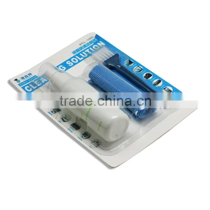 cheapest opula LCD screen cleaning kit with plastic brush, spray cleaner, microfiber cleaning cloth with MSDS