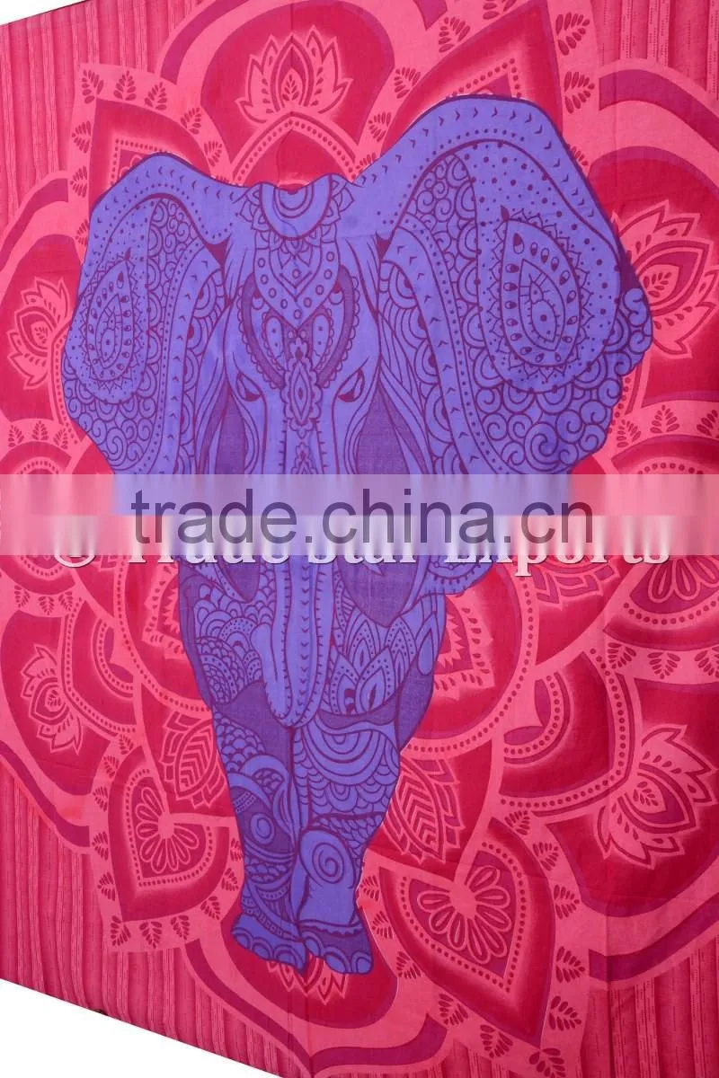 Ethnic Good Luck Indian Elephant With Lotus Mandala Home Decor Hippie Wall Art Bohemian Wall Hanging Tapestry