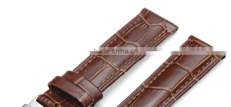 Men Waterproof Classic Head Layered Genuine Cow Leather Butterfly Clasp Watch Band 22mm 24mm