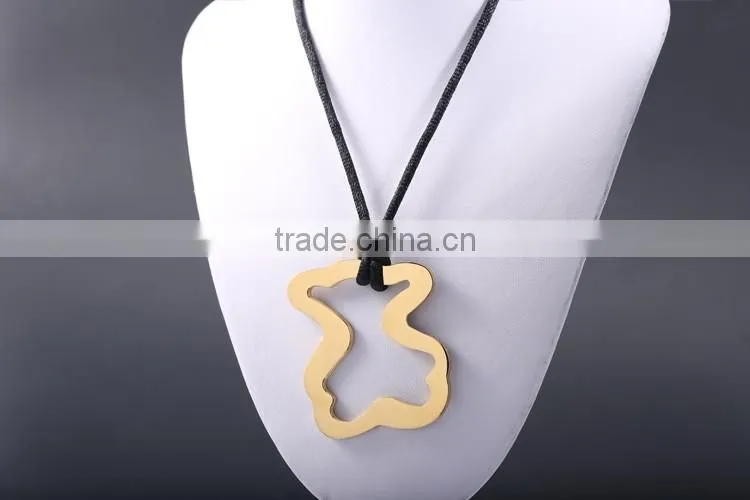 2016 new design black cord stainless steel gold necklace