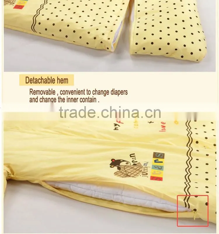 Children's 100% cotton baby sleeping bag detachable sleeve and detachable cotton fillings quilt for four seasons pink color