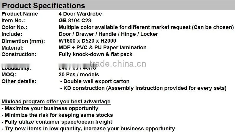New Model Bedroom Furniture, 4 Doors Wardrobes Bedroom Furniture, MDF Furniture Bedroom Wardrobe