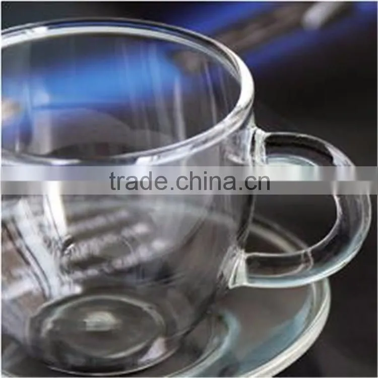 Heat resistant glass,Borosilicate Material and Cups & Saucers Drinkware Type glass Coffee cup set.