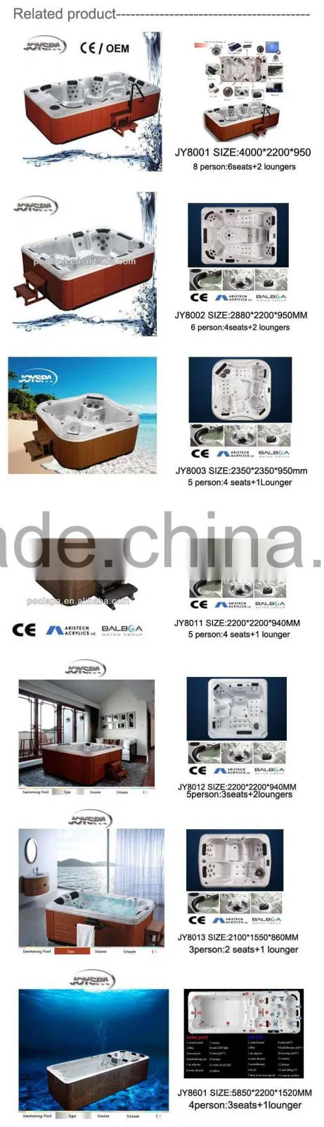 JY8003 Acrylic 5person whirlpool for massage spa with Balboa systerm and CE