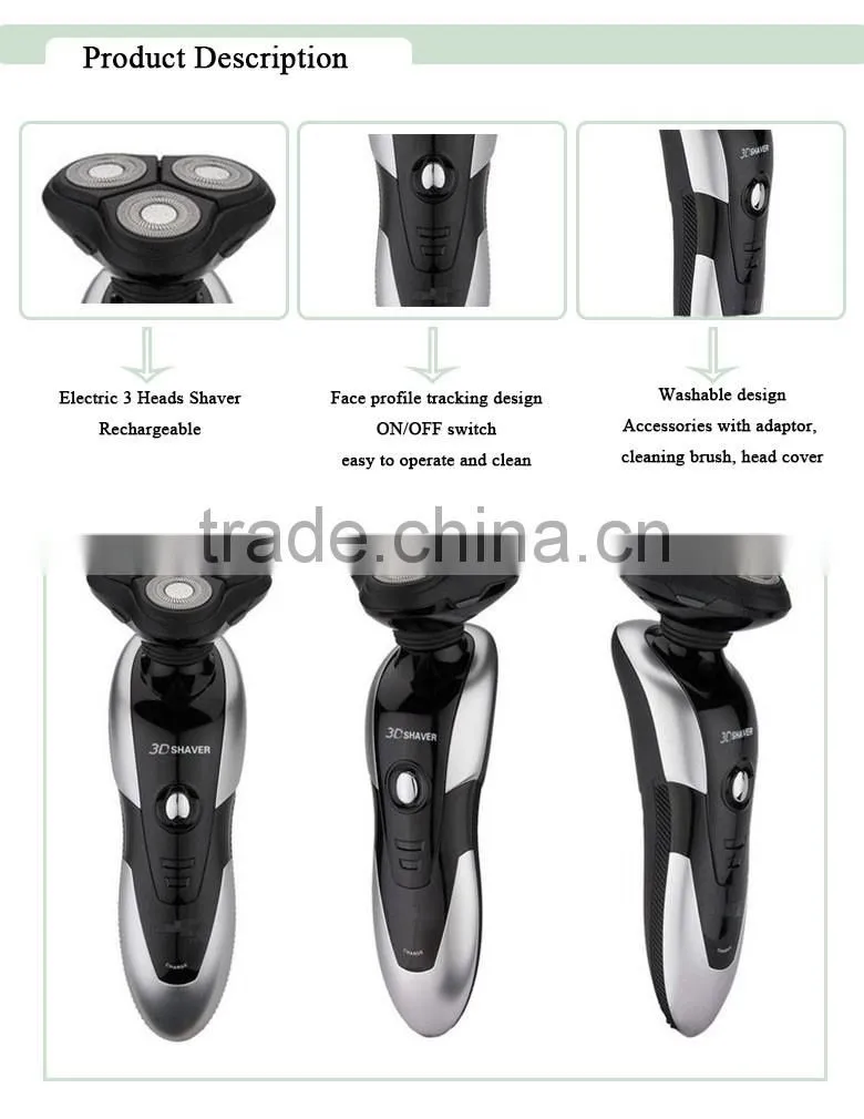 strong motor washable cheap electric rechargeable shaver with led light 3heads man shaver