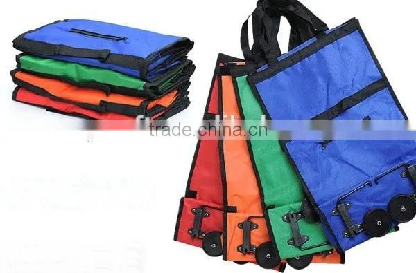 Fold-Up Fabric Rolling Bag Cart with Handles