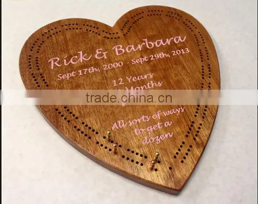 Hear Shape Wood Cribbage Board