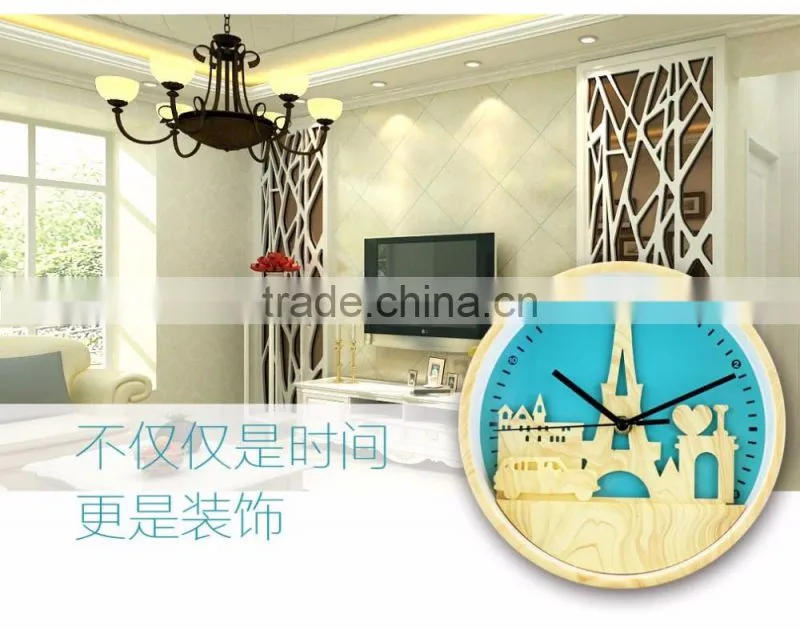 Fashion 10" Wood Color Clock With Iron Tower Shape, Creative Mute Wall Clock For Decoration