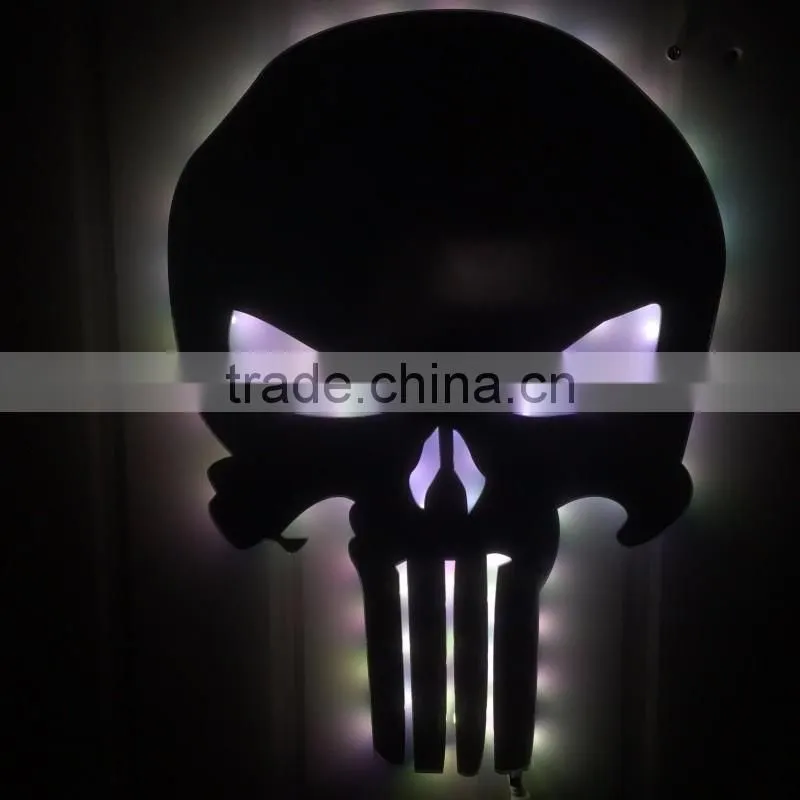 3D Punisher Mask Mirror Light, Halloween Decorative LED Colorful Remote Control Switch Lamp, Skull Decorative Wall Light Mirror