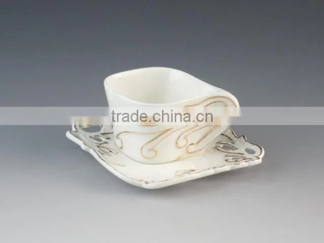 Ceramic Porcelain White V Shaped Coffee Tea Cup And Saucer, wholesale cheap porcelain cup and saucer in stock