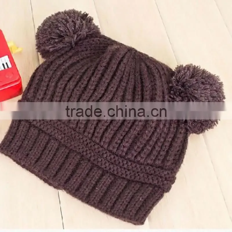New Korean New Fashion Baby Girls Boys Kids Children Dual Ball Knit Sweater Cap