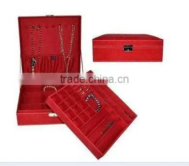 Red Faux Leather Earing Holder Ring Organizer Necklace Jewelry Box