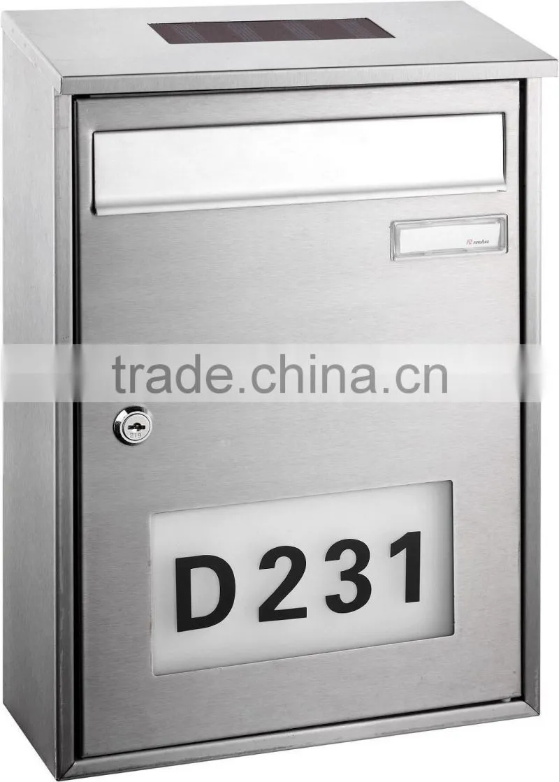 FQ-182 NEW Wall-Mounted Stainless Steel Mailbox, with house number light mailbox,Wall Mounted letterbox