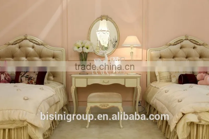 European style antique finished handmade children wooden carved girl princess twins - bed design with gold rim - BF07-70358