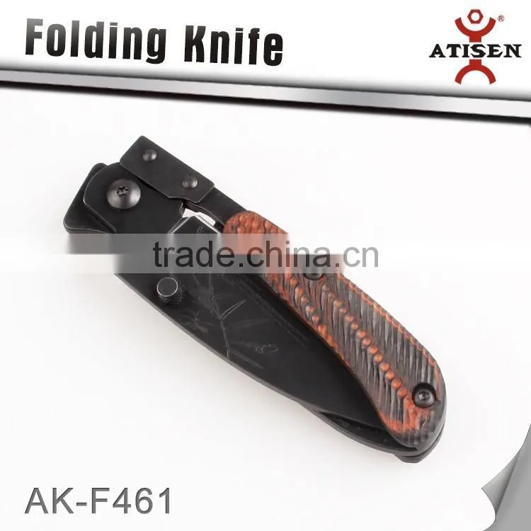 Newest Tactical Folding Knife Color wooden Handle 3Cr13 Etching black Coating Blade Camping Tools