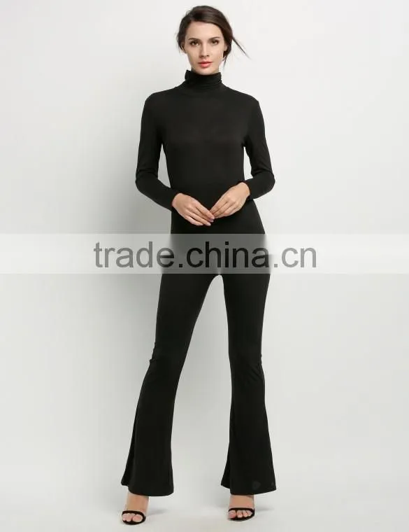 Wholesale Fashion Women Long Sleeve High Neck Bodycon Casual Jumpsuit Romper Cheap Cotton Workwear Adult Customized Overalls