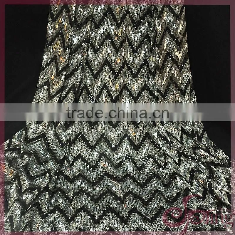 New arrival V-shape design wholesale cheap sequin lace fabric for party dress