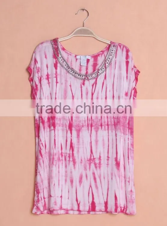 tie dye t-shirt for women, tie dye blouse with metal decoration