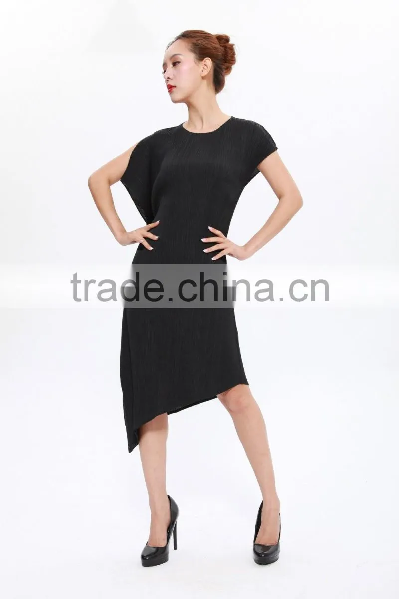 Irregular hem fashionable online store pleated dress for women