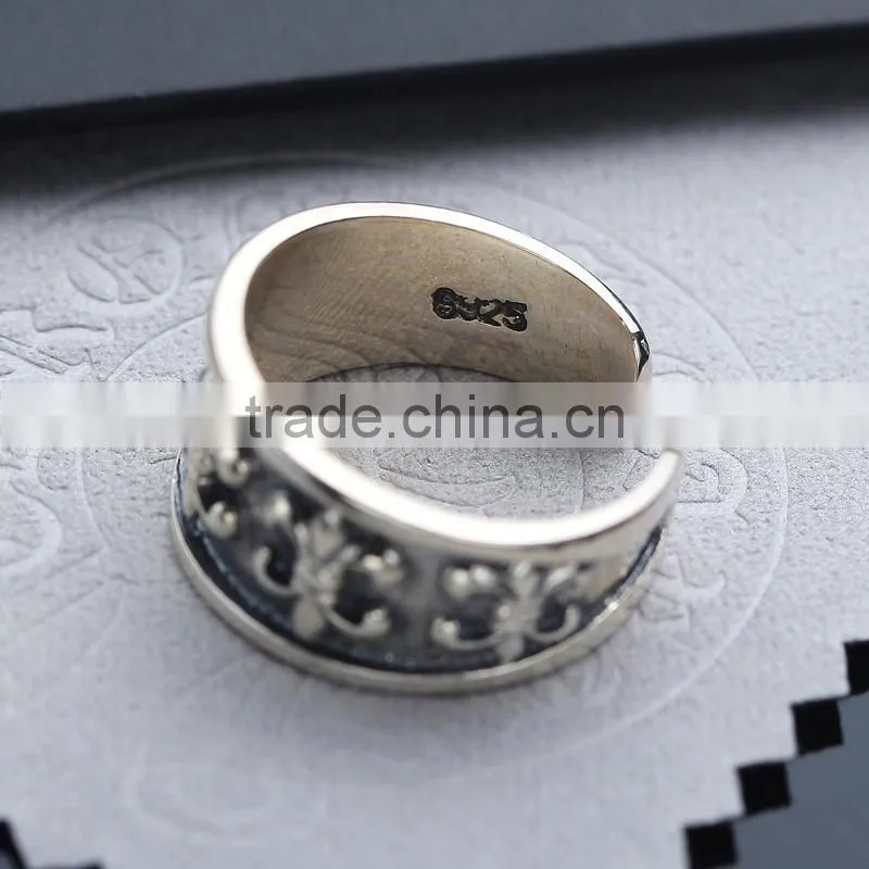 Personalized cool punk jewelry adjustbale sterling silver flower ring for man