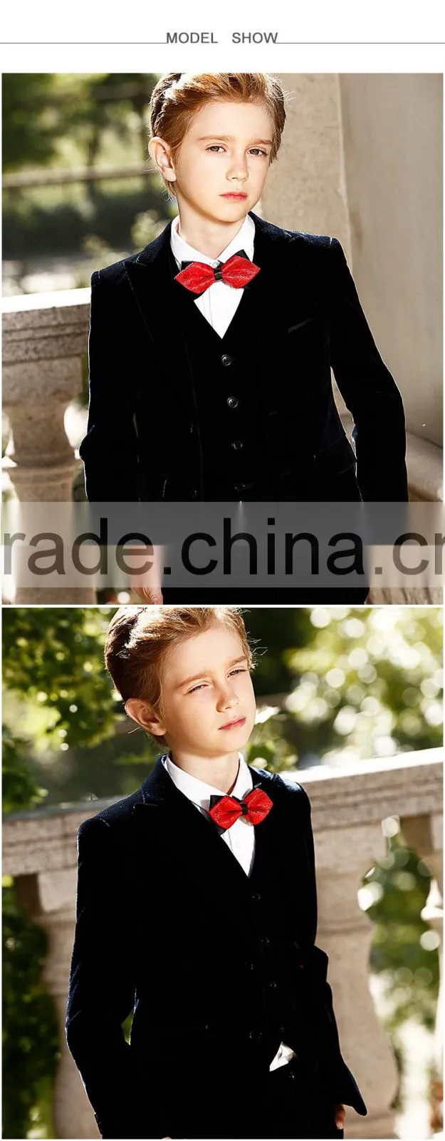 Slim fit black Velvet plain seat boys formal suit