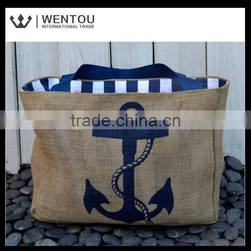 Eco-Friendly Nautical Anchor Market Burlap Tote Bag