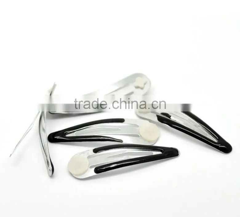 Fashion Silver Tone Enamel Black Snap Barrettes Metal Snap Hair Clips