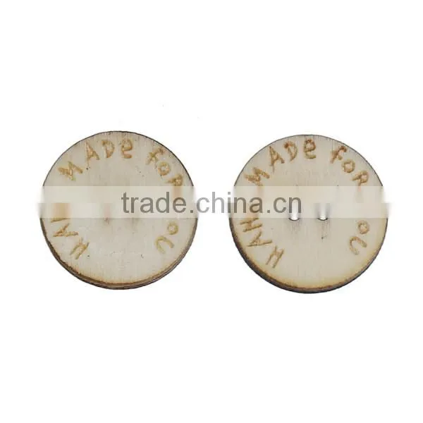 Wood Sewing Buttons Scrapbooking 2 Holes Round Natural Message Pattern Hand Made For You "
