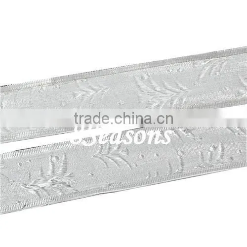 Silvery Christmas Tree Pattern Satin Ribbon For Christmas Decoration 3.8cm