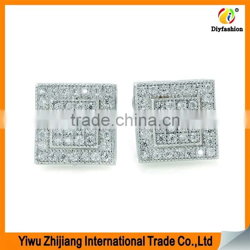 2017 new fashion Set auger Inlay zircon Platinum plating double square silver earrings