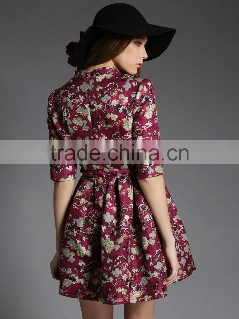Women A Line Short Sleeve Lace Dress Fabric Embroidery Mini Dress With Pattern