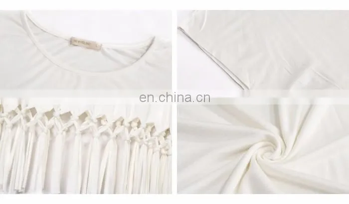2016 Top Selling New Style Blank White Women T-shirt With Tassel