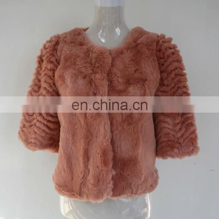 2013 stylish pink rabbit fur coat for women