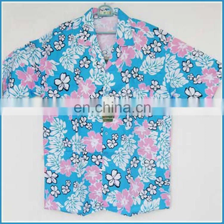 blue 100% cotton short sleeve hawaiian shirt in holiday