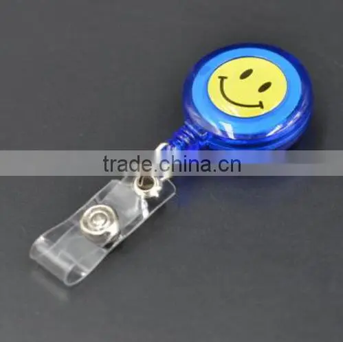 New ID Card Holder 20pcs Reel Retractable Badge Key Tag Clip Name Smiling Face