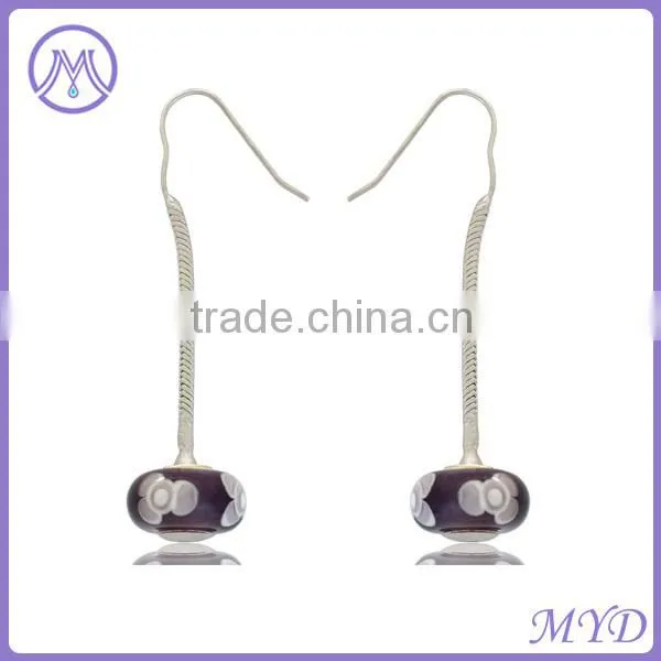 fashion 925 silver unique design earring with flower lampwork glass beads drops
