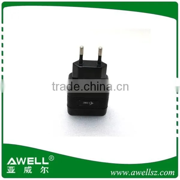 black dual usb wall charger with EU plug ,2 ports usb travel charger for cell phone