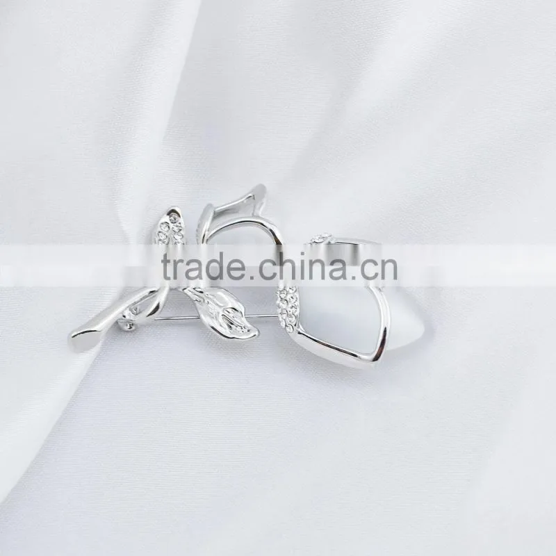 Silver fabric flower handmade brooch for wedding