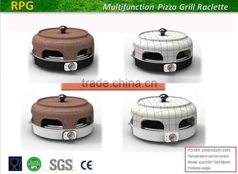 2000W electric bbq pizza grill, raclette function with 6 small pans