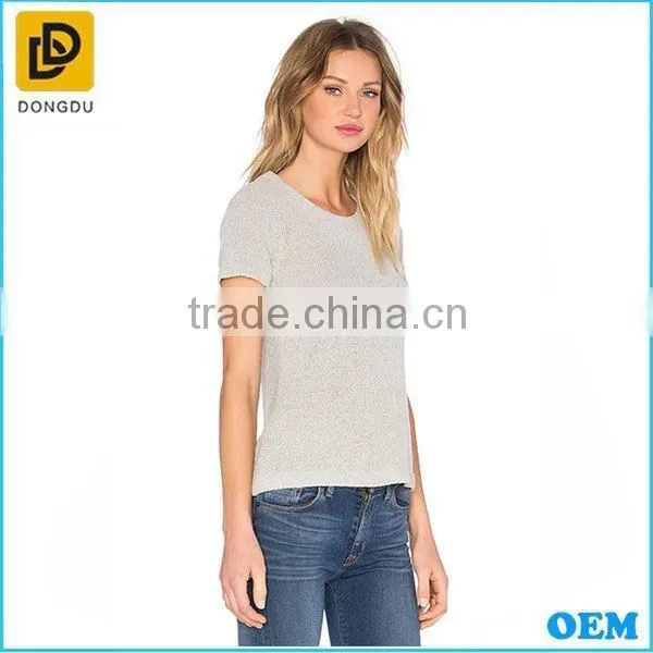 Comfortable knitted one color simple women grey color t shirt