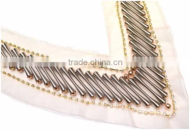 Garment accessory Deep V Shape trims,Cheap OEM/ODM Plastic Beads Handmade Sew on Net Cloth Collar Neck Lady Designs