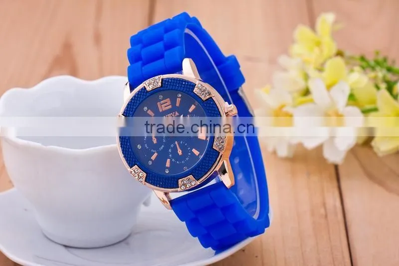 GENEVA 6 Diamond Watches Women 8 Color Silicone Strap Watch Fashion Quartz Wristwatches for Ladies Montre Femme