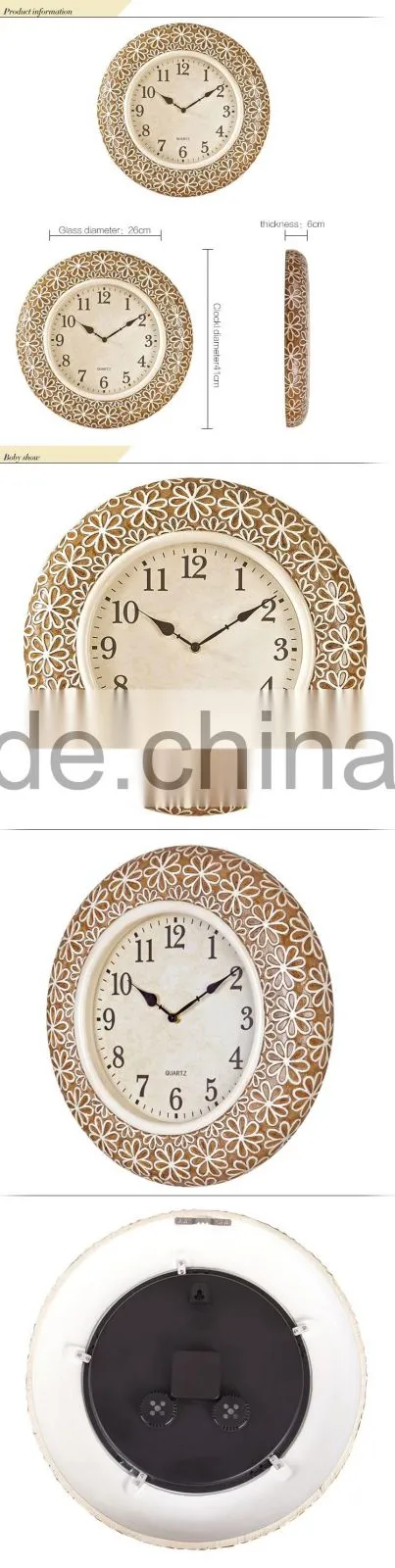 Quartz Analog Home Decor Resin Flower Wall Clock Sweep Movement