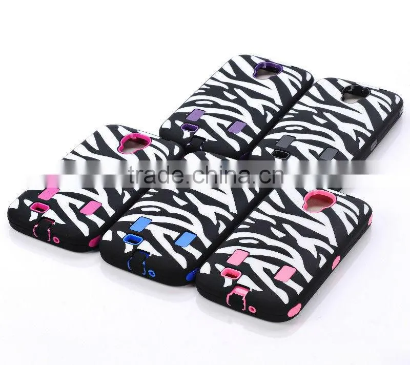 Traditional black/white Zebra stripes silicon part with hard PC combo case for Samsung Galaxy S4 I9500 with Screen Protector